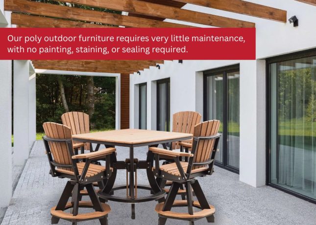 Amish-crafted poly dining set under a modern pergola on a patio.